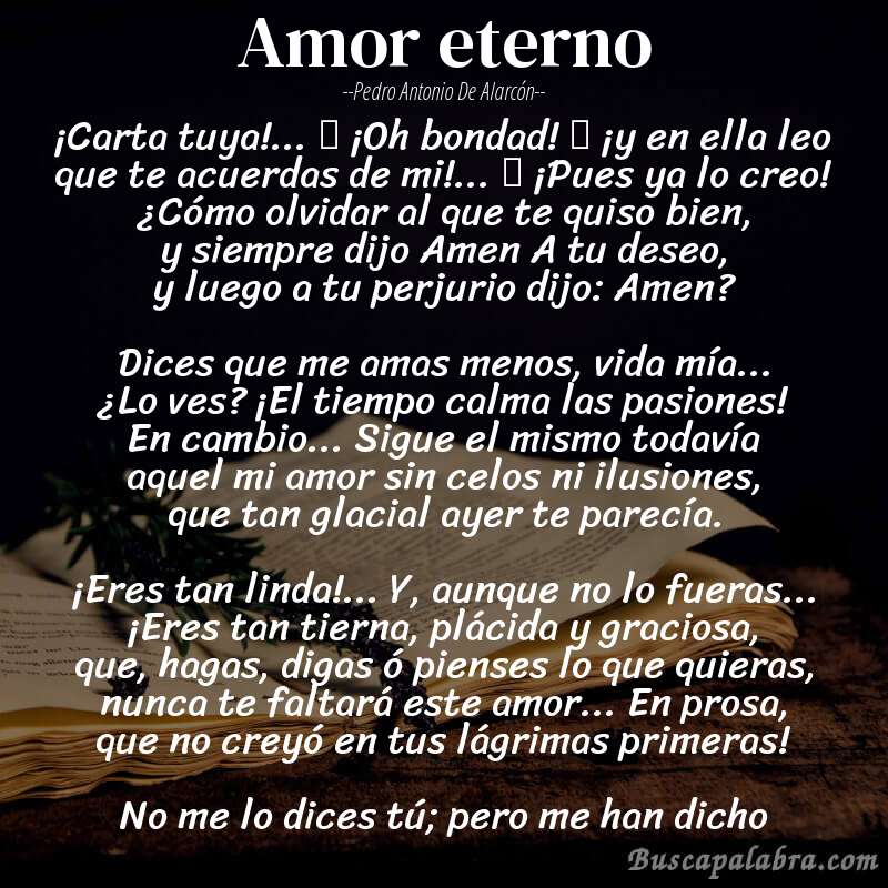 Poema Amor eterno de Pedro Antonio de Alarcón con fondo de libro