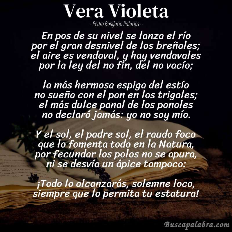 Poema Vera Violeta de Pedro Bonifacio Palacios con fondo de libro