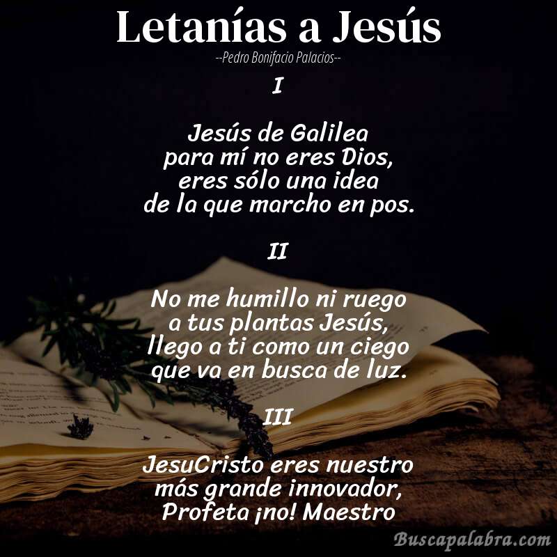 Poema Letanías a Jesús de Pedro Bonifacio Palacios con fondo de libro