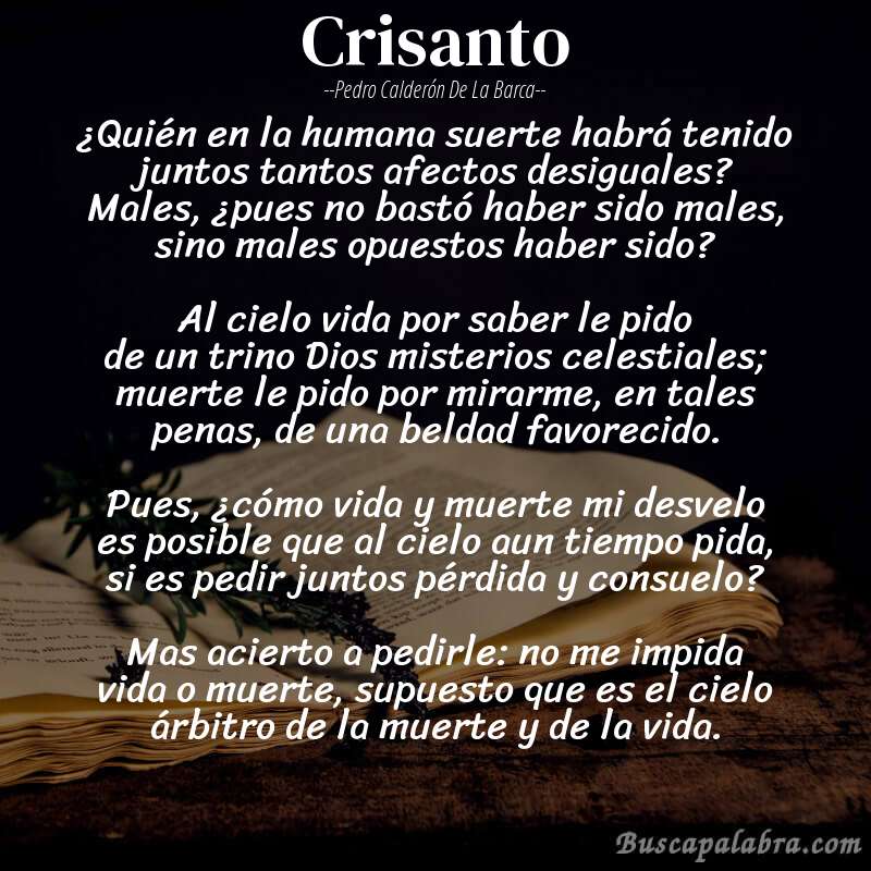 Poema Crisanto de Pedro Calderón de la Barca con fondo de libro