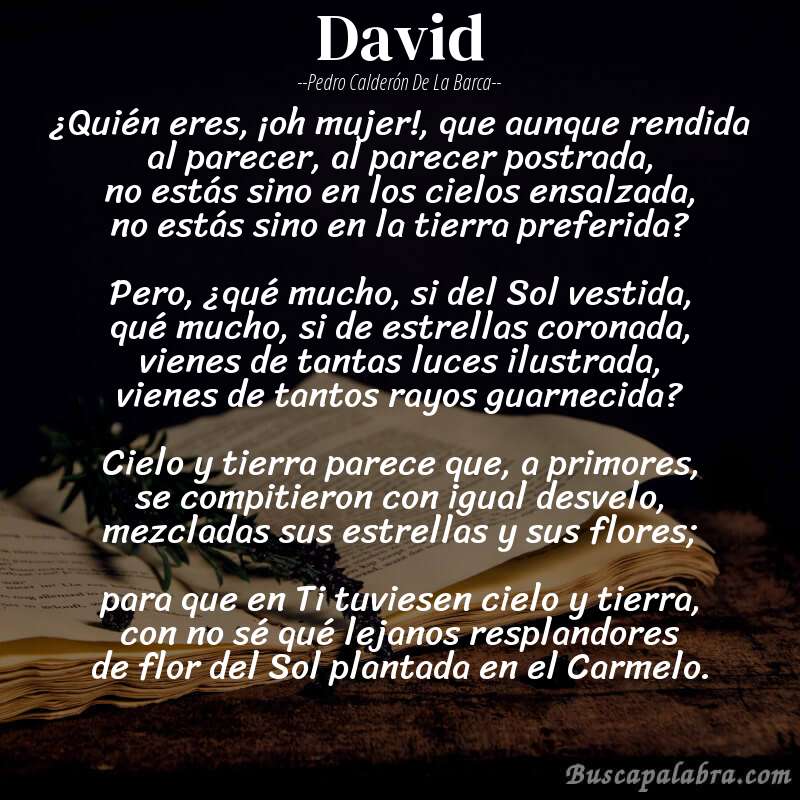 Poema David de Pedro Calderón de la Barca con fondo de libro
