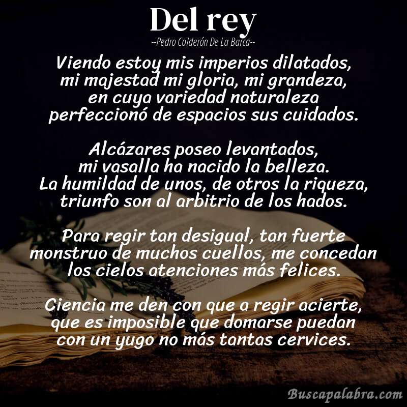 Poema Del rey de Pedro Calderón de la Barca con fondo de libro