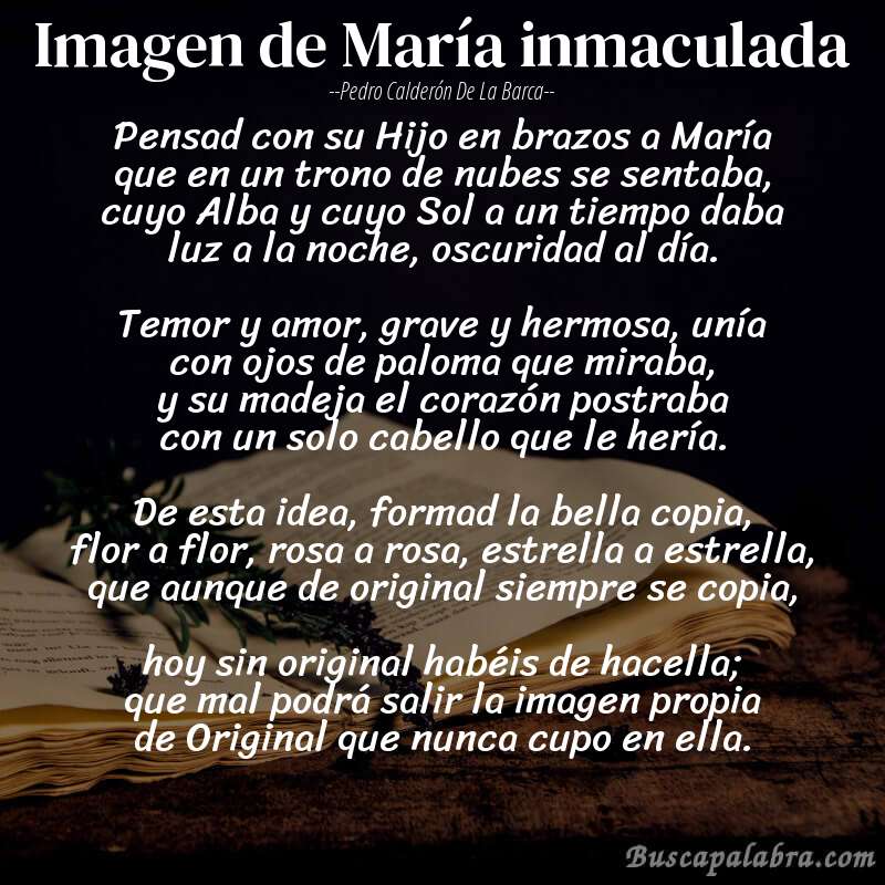 Poema Imagen de María inmaculada de Pedro Calderón de la Barca con fondo de libro