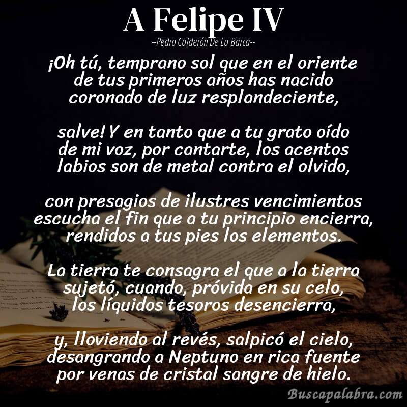 Poema A Felipe IV de Pedro Calderón de la Barca con fondo de libro