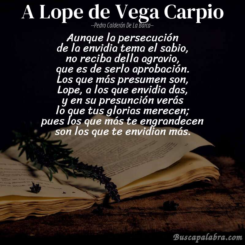 Poema A Lope de Vega Carpio de Pedro Calderón de la Barca con fondo de libro