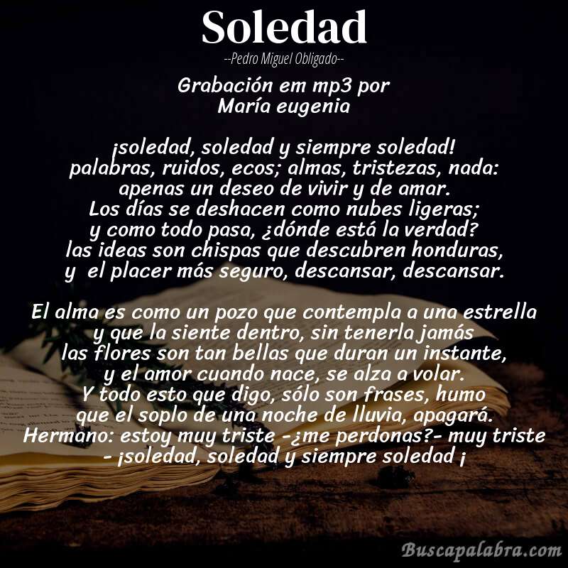 Poema soledad de Pedro Miguel Obligado con fondo de libro