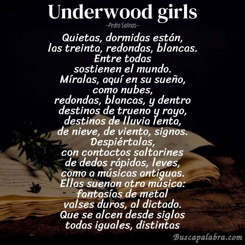 Poema underwood girls de Pedro Salinas con fondo de libro