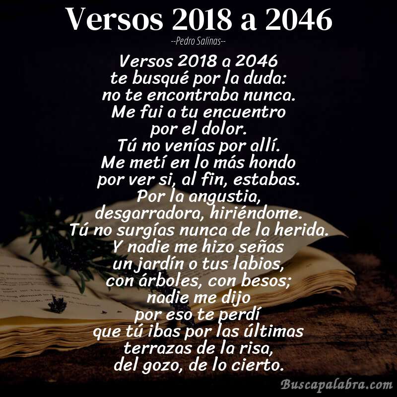 Poema versos 2018 a 2046 de Pedro Salinas con fondo de libro