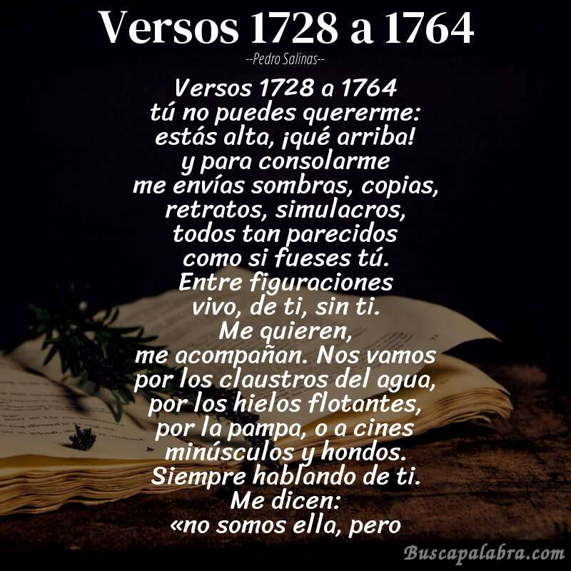 Poema versos 1728 a 1764 de Pedro Salinas con fondo de libro