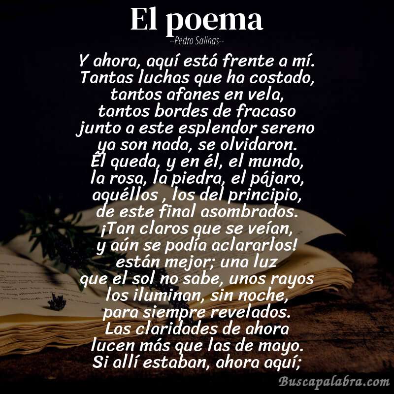 Poema el poema de Pedro Salinas con fondo de libro