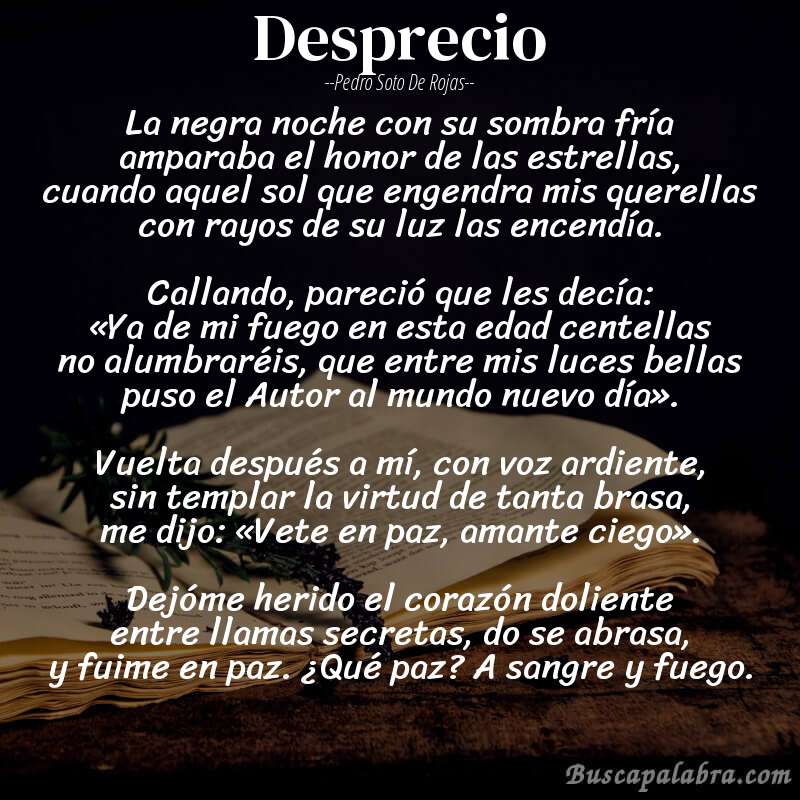 Poema Desprecio de Pedro Soto de Rojas con fondo de libro