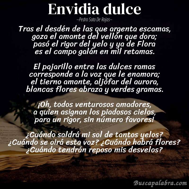 Poema Envidia dulce de Pedro Soto de Rojas con fondo de libro