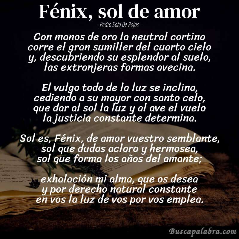Poema Fénix, sol de amor de Pedro Soto de Rojas con fondo de libro