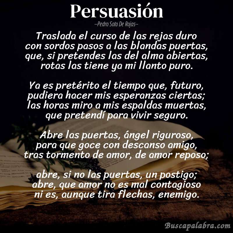 Poema Persuasión de Pedro Soto de Rojas con fondo de libro