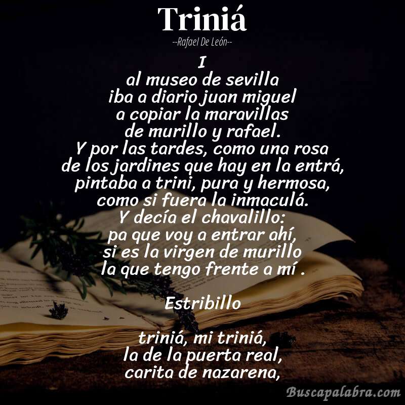 Poema triniá de Rafael de León con fondo de libro