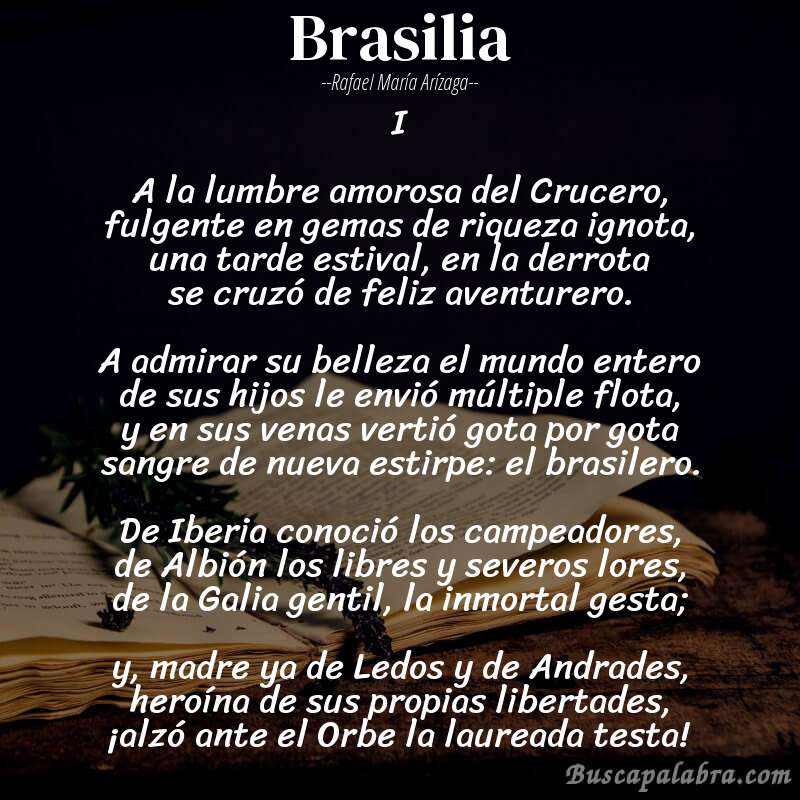 Poema Brasilia de Rafael María Arízaga con fondo de libro