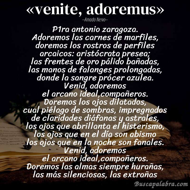 Poema «venite, adoremus» de Amado Nervo con fondo de libro