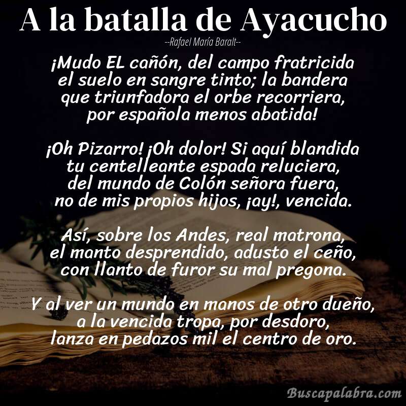 Poema A la batalla de Ayacucho de Rafael María Baralt con fondo de libro