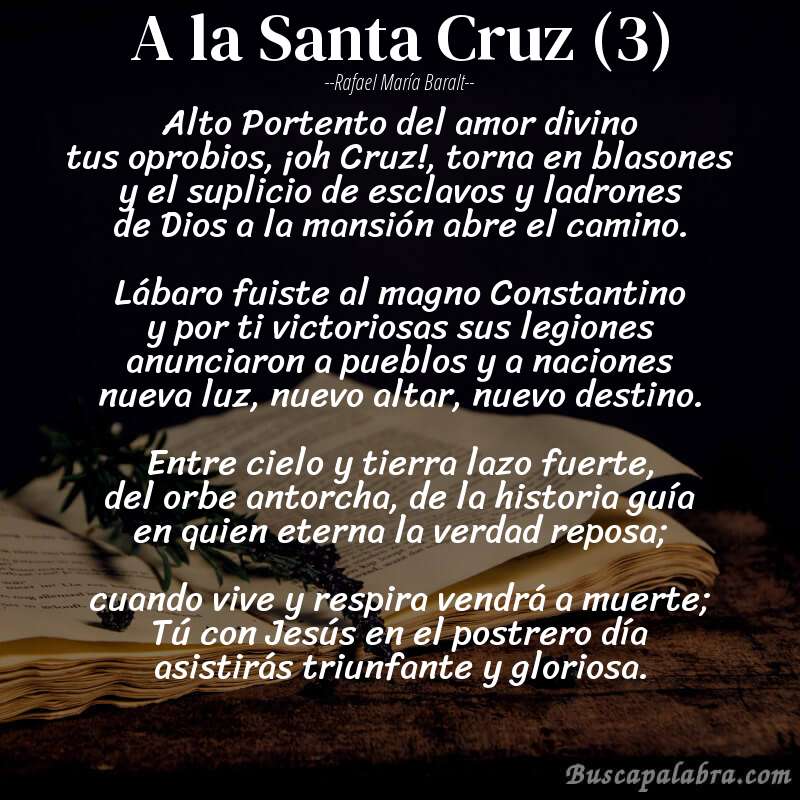 Poema A la Santa Cruz (3) de Rafael María Baralt con fondo de libro