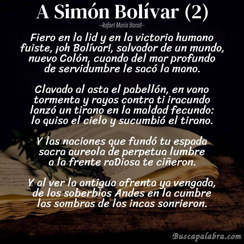 Poema A Simón Bolívar (2) de Rafael María Baralt con fondo de libro