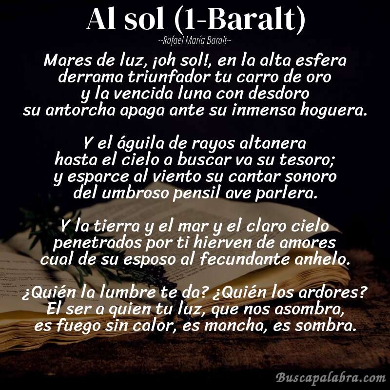 Poema Al sol (1-Baralt) de Rafael María Baralt con fondo de libro