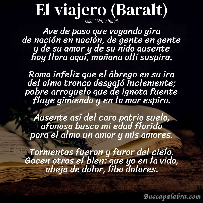Poema El viajero (Baralt) de Rafael María Baralt con fondo de libro