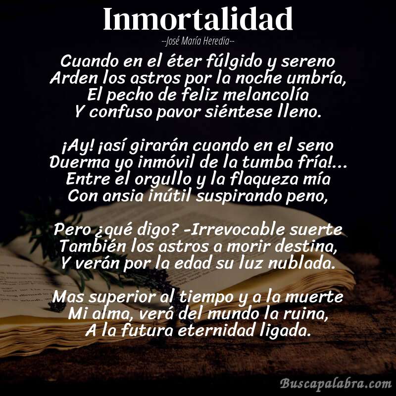 Poema Inmortalidad de José María Heredia con fondo de libro