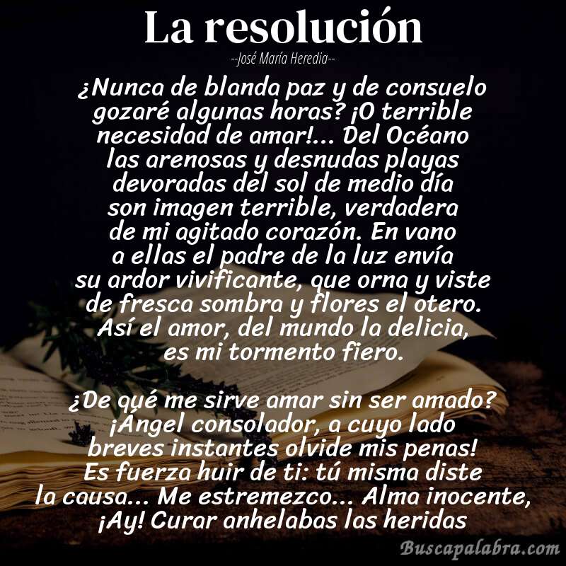Poema La resolución de José María Heredia con fondo de libro