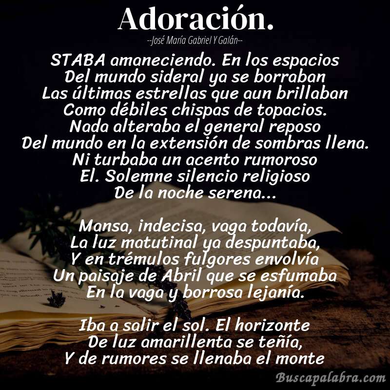Poema Adoración. de José María Gabriel y Galán con fondo de libro