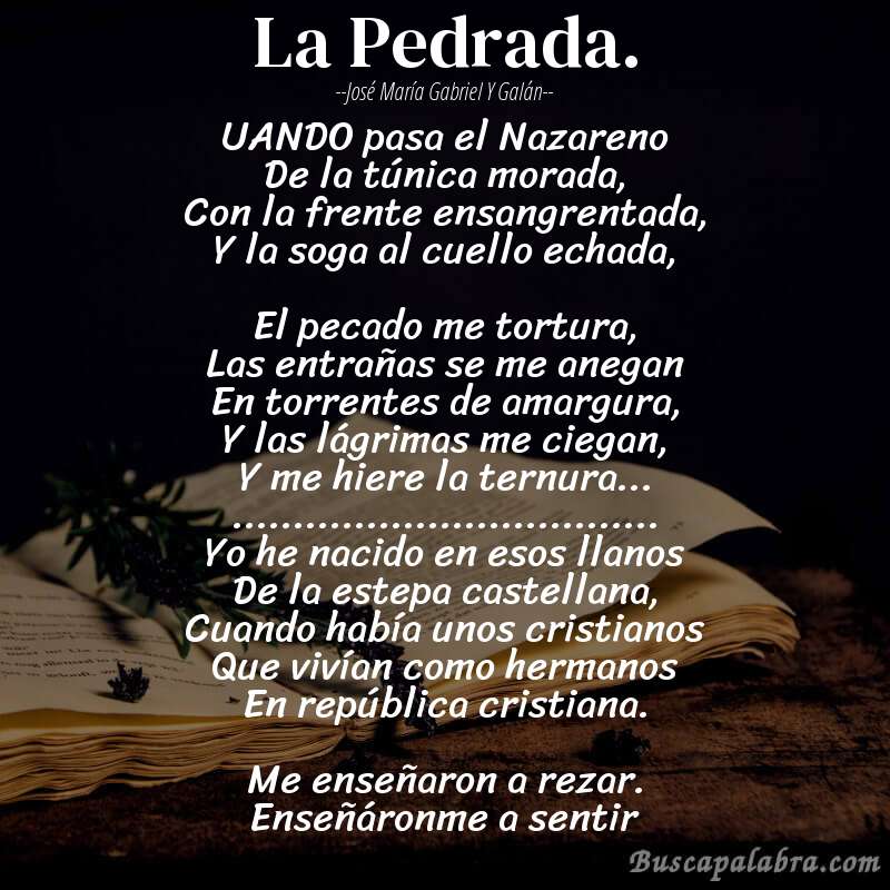 Poema La Pedrada. de José María Gabriel y Galán con fondo de libro