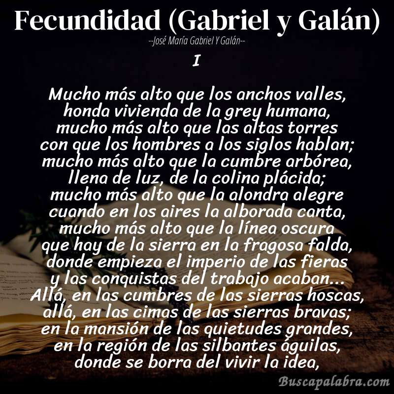 Poema Fecundidad (Gabriel y Galán) de José María Gabriel y Galán con fondo de libro