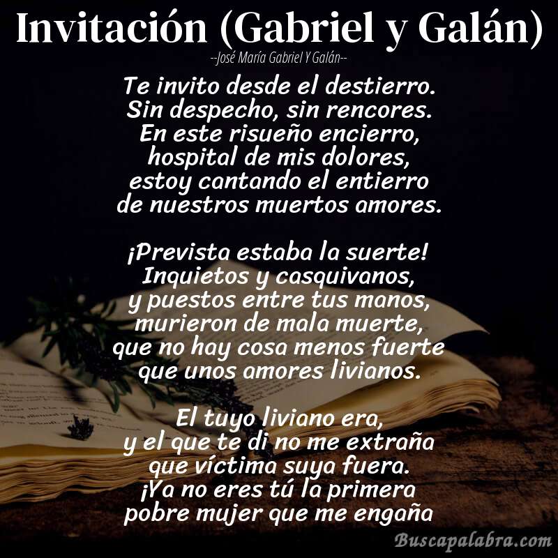 Poema Invitación (Gabriel y Galán) de José María Gabriel y Galán con fondo de libro