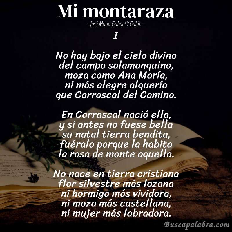 Poema Mi montaraza de José María Gabriel y Galán con fondo de libro