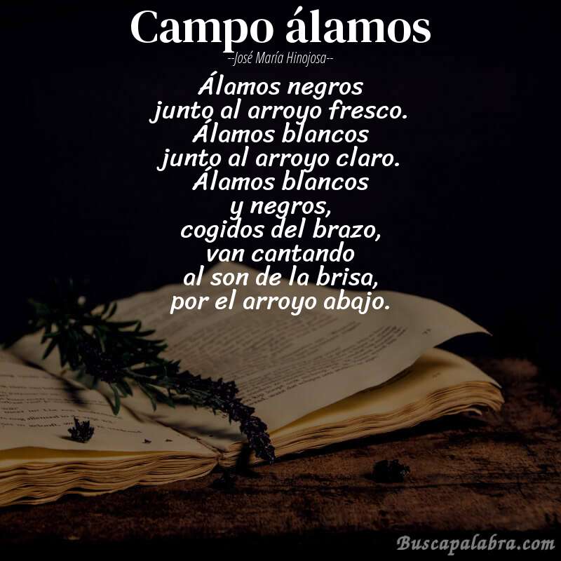Poema campo álamos de José María Hinojosa con fondo de libro