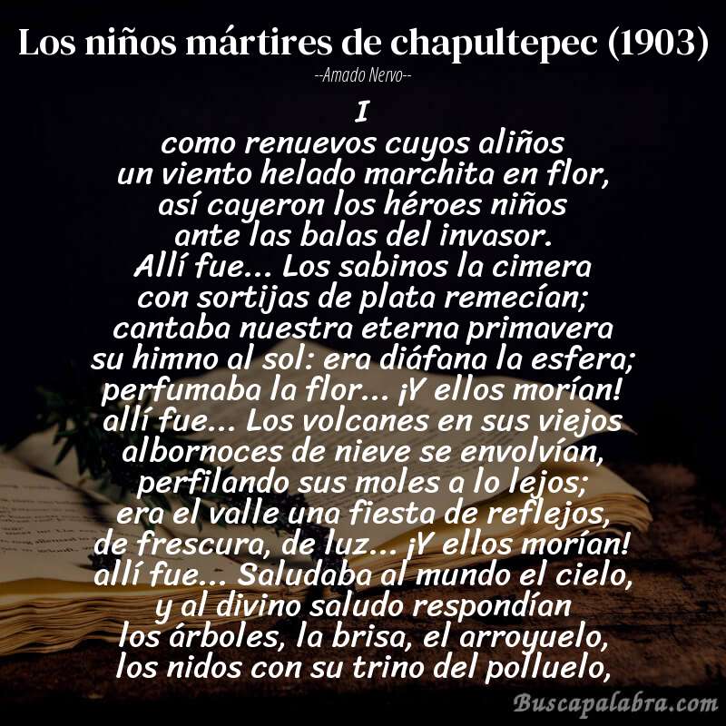 Poema los niños mártires de chapultepec (1903) de Amado Nervo con fondo de libro
