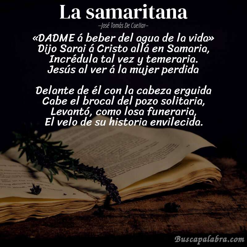 Poema La samaritana de José Tomás de Cuellar con fondo de libro