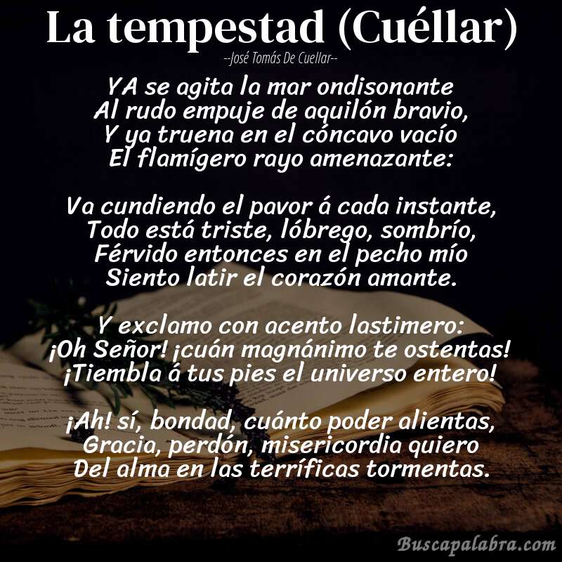 Poema La tempestad (Cuéllar) de José Tomás de Cuellar con fondo de libro