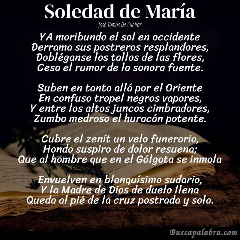 Poema Soledad de María de José Tomás de Cuellar con fondo de libro