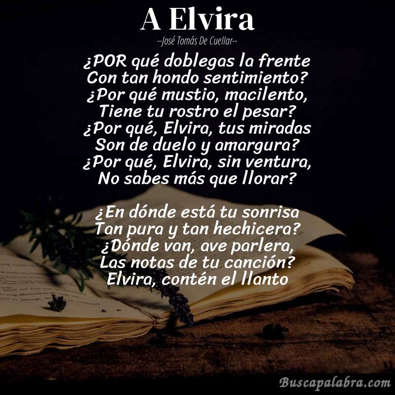 Poema A Elvira de José Tomás de Cuellar con fondo de libro