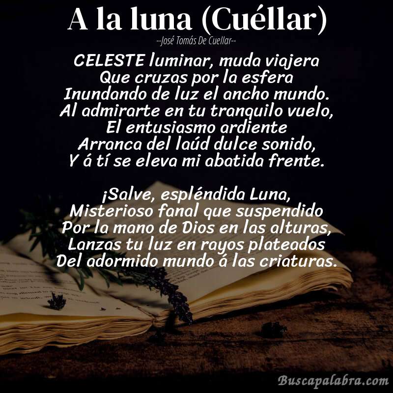 Poema A la luna (Cuéllar) de José Tomás de Cuellar con fondo de libro