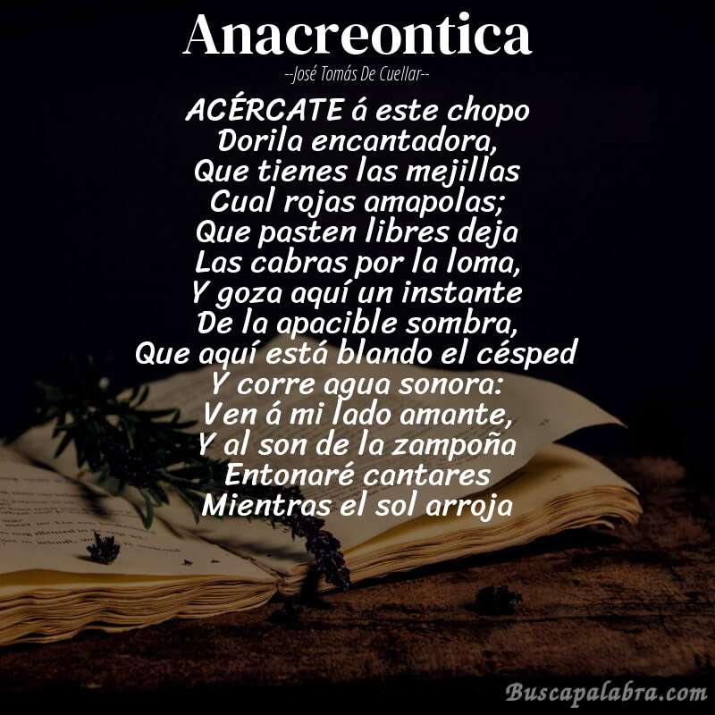 Poema Anacreontica de José Tomás de Cuellar con fondo de libro
