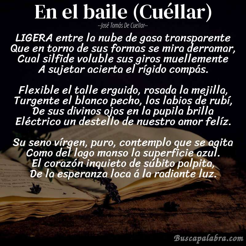 Poema En el baile (Cuéllar) de José Tomás de Cuellar con fondo de libro