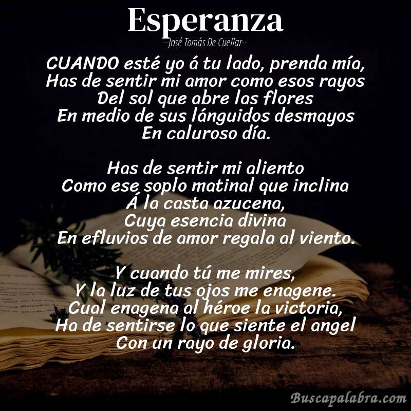 Poema Esperanza de José Tomás de Cuellar con fondo de libro