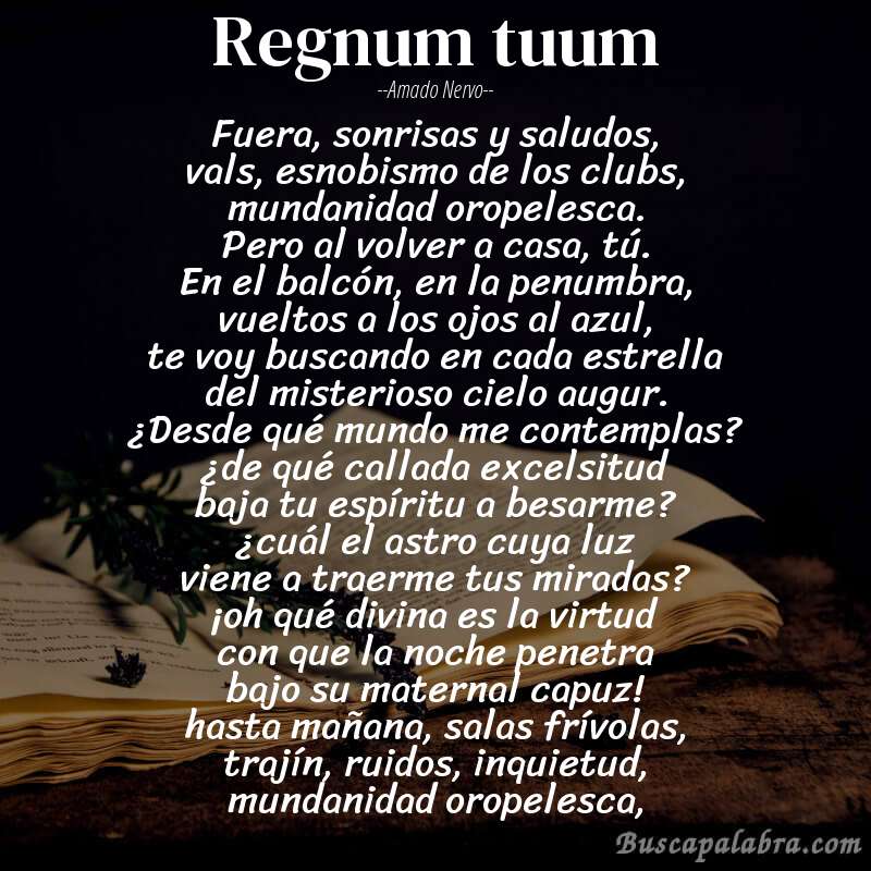 Poema regnum tuum de Amado Nervo con fondo de libro