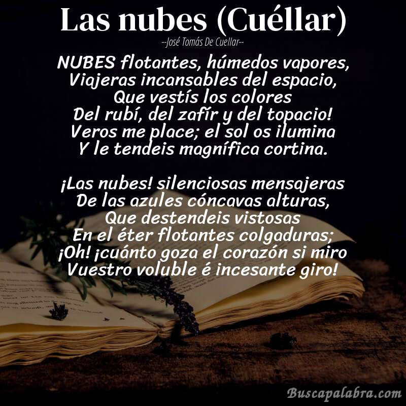 Poema Las nubes (Cuéllar) de José Tomás de Cuellar con fondo de libro
