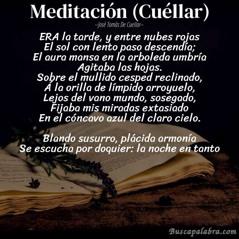 Poema Meditación (Cuéllar) de José Tomás de Cuellar con fondo de libro