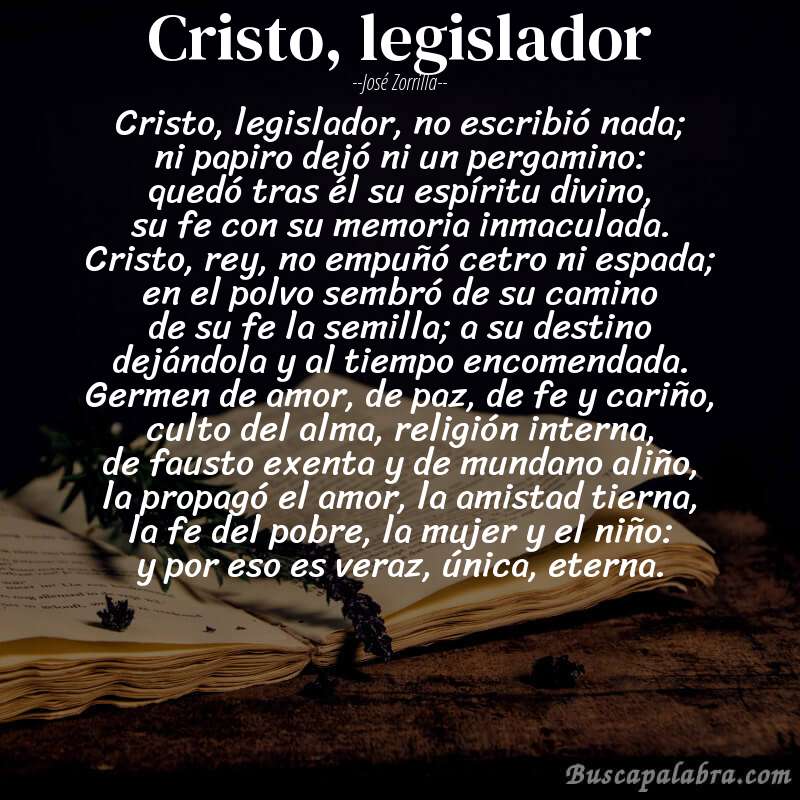 Poema cristo, legislador de José Zorrilla con fondo de libro
