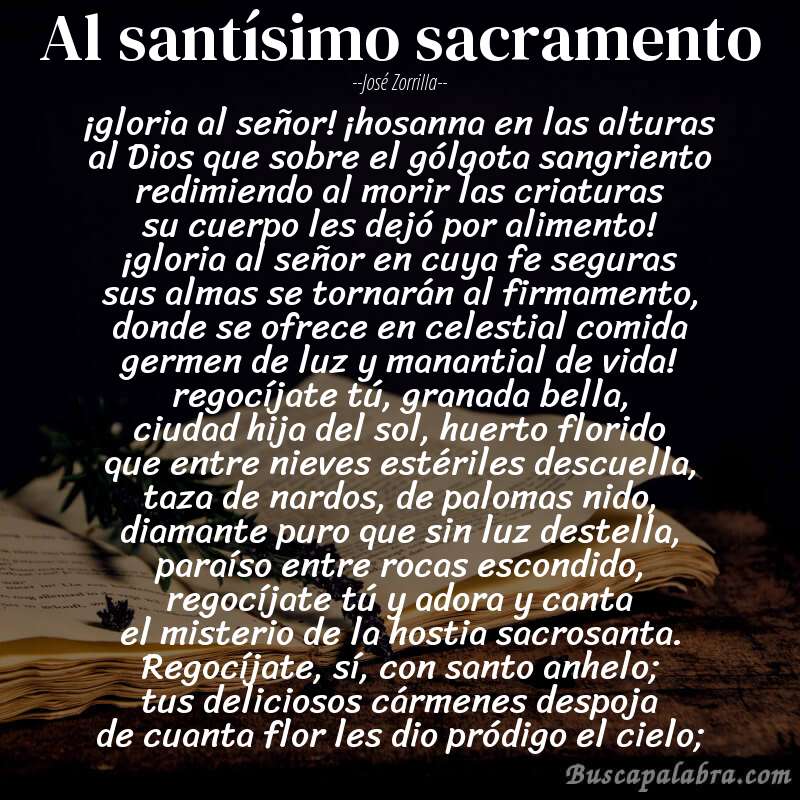 Poema al santísimo sacramento de José Zorrilla con fondo de libro