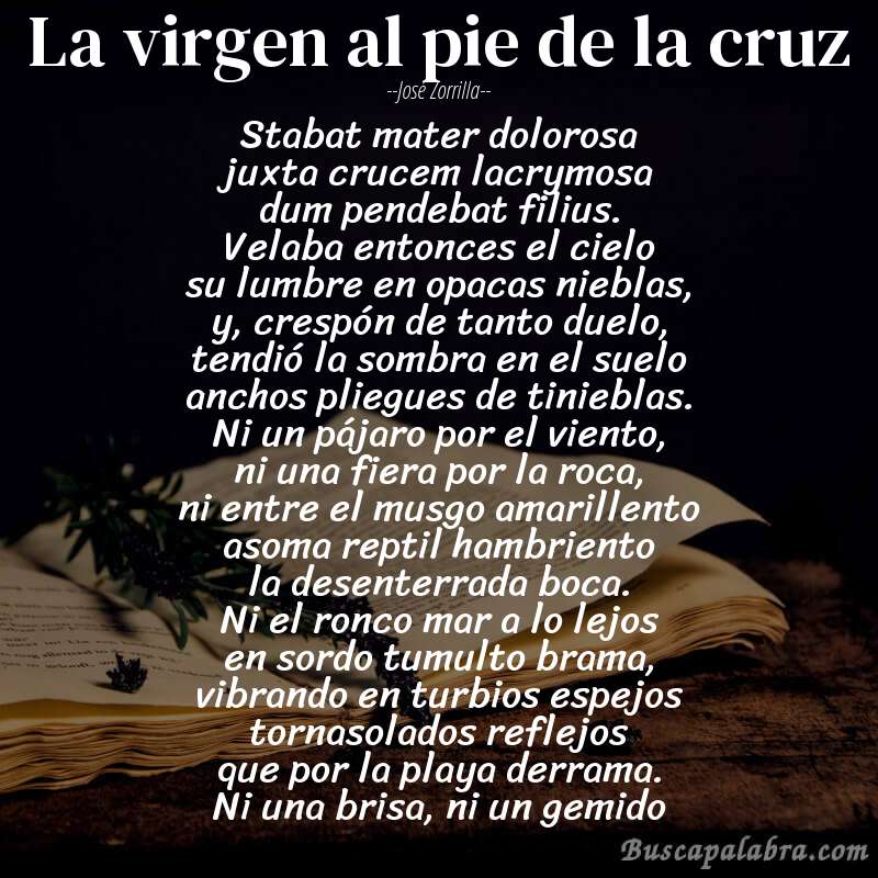 Poema la virgen al pie de la cruz de José Zorrilla con fondo de libro