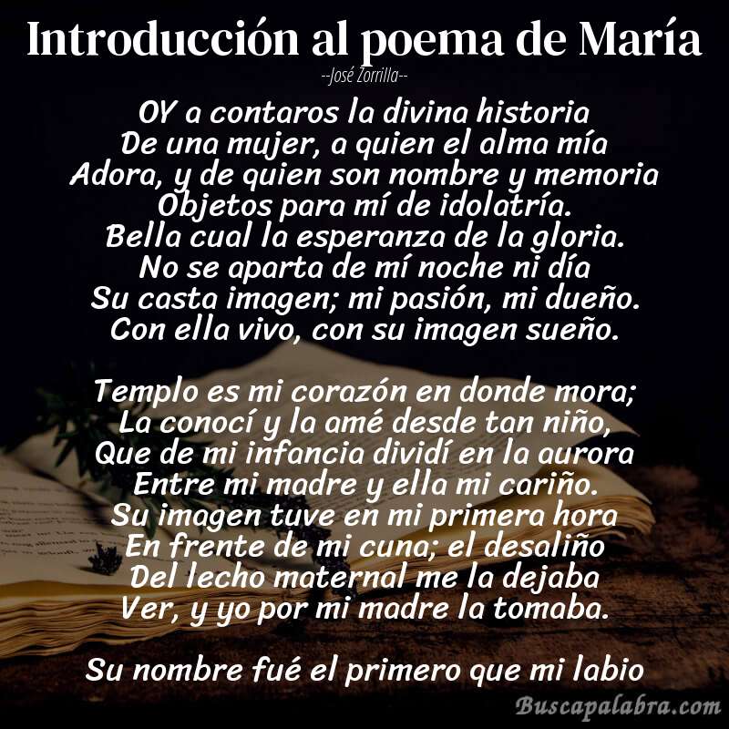 Poema Introducción al poema de María de José Zorrilla con fondo de libro